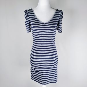 Forever 21 Grey Blue Striped Bodycon Shirt Dress